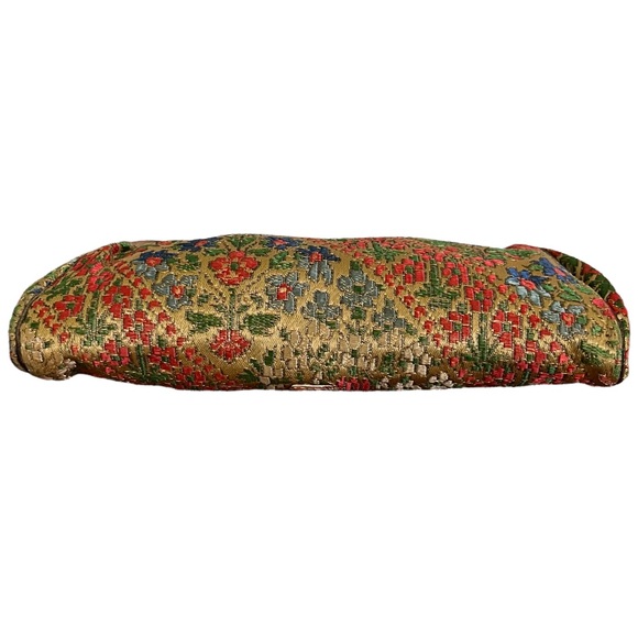 Vintage Floral Tapestry Clutch Bag Gemstone Closure with Original Compact Mirror - Picture 5 of 15